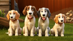 image ia de 4 chiots Barzoï